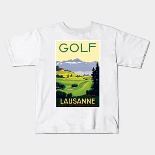 Golf in Lausanne Switzerland: Vintage Swiss Travel Poster Kids T-Shirt